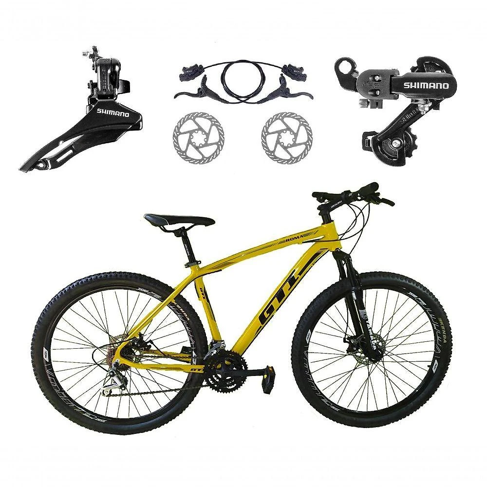 Bicicleta Aro 29 Gti Roma 21v Câmbios Shimano Freio Disco Hidráulico Alumínio Garfo Suspensão - Amarelo Tam.17