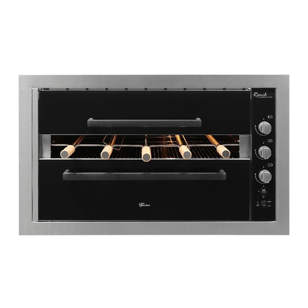 Churrasqueira a Gás de Embutir Ranch Inox 5 Espetos Rotativos Inox Bivolt Fischer