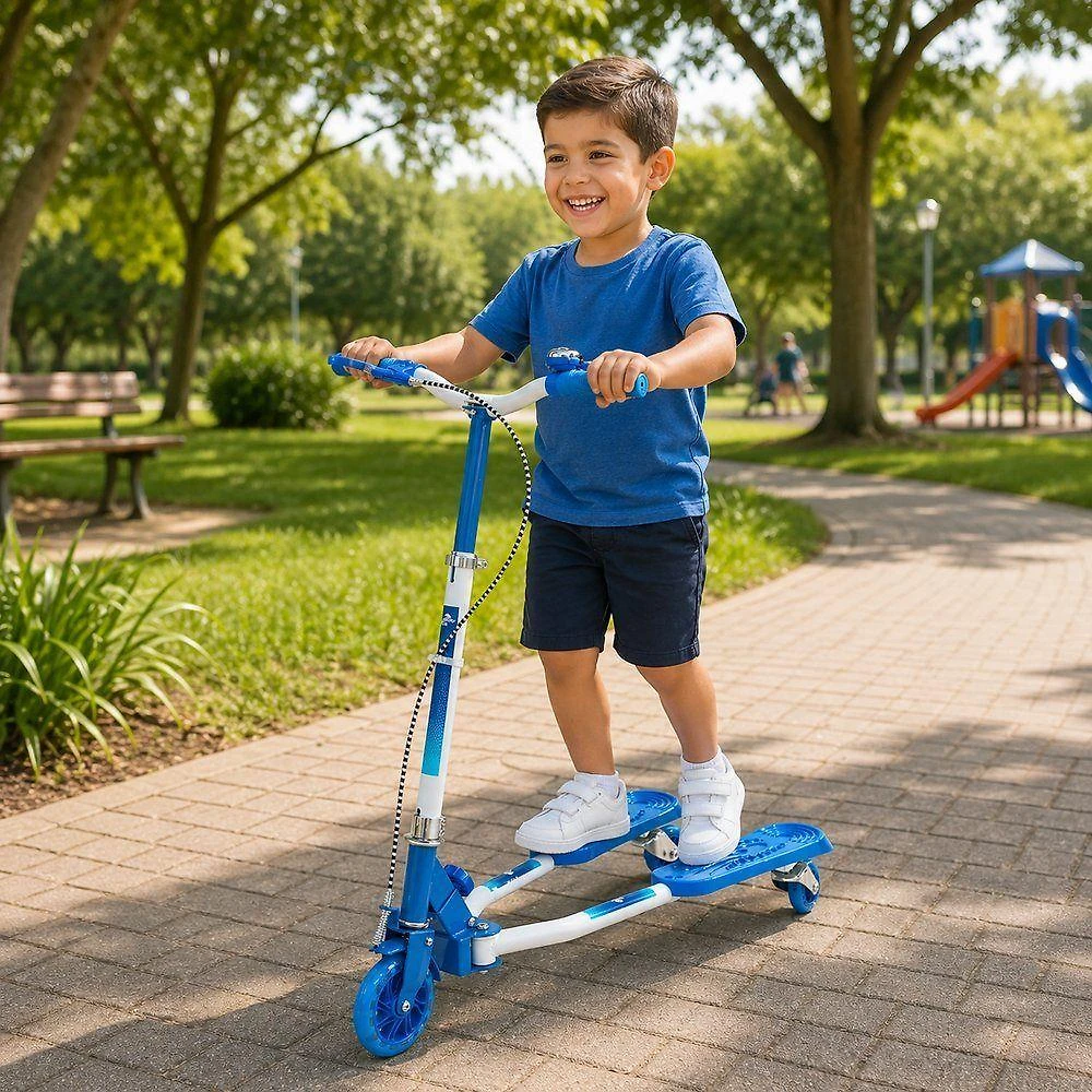 Patinete Infantil Dobrável - Azul e 3 Rodas e Motor 78mm e Autonomia Ilimitada e 30kg e Uso Externo