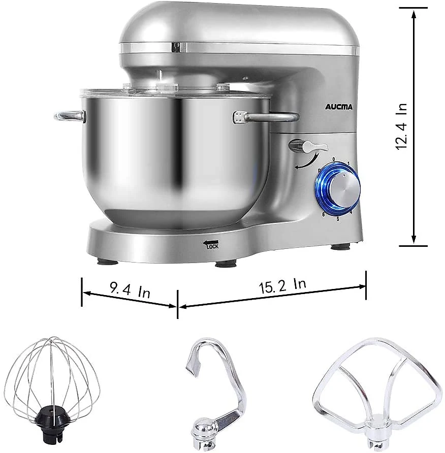 Aucma Batedeira 6 Velocidades 6 Litros 660W Dourado Prata 110V