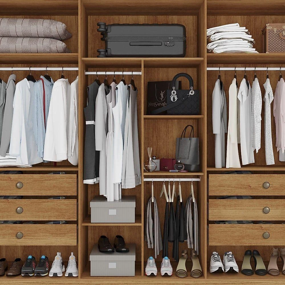 Guarda-roupa Casal 6 Portas 6 Gavetas Com Espelho órion Premium Salleto Cinamomo/off White