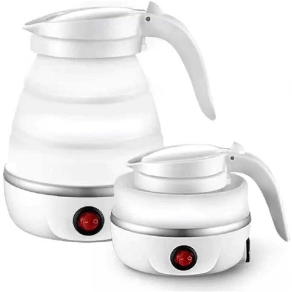 Chaleira Elétrica Portátil 600W 600ML Silicone e Aço Inox Branco 110V