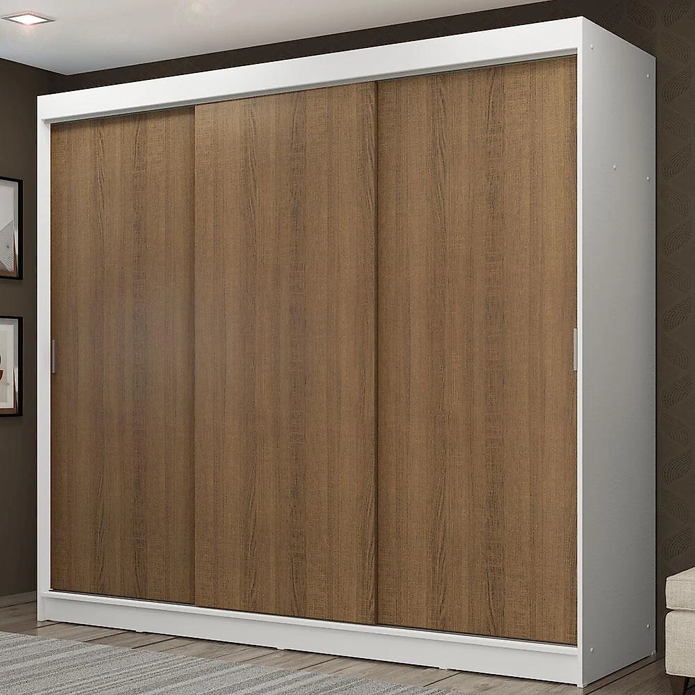 Guarda-roupa casal madesa kansas 3 portas de correr 3 gavetas branco/rustic
