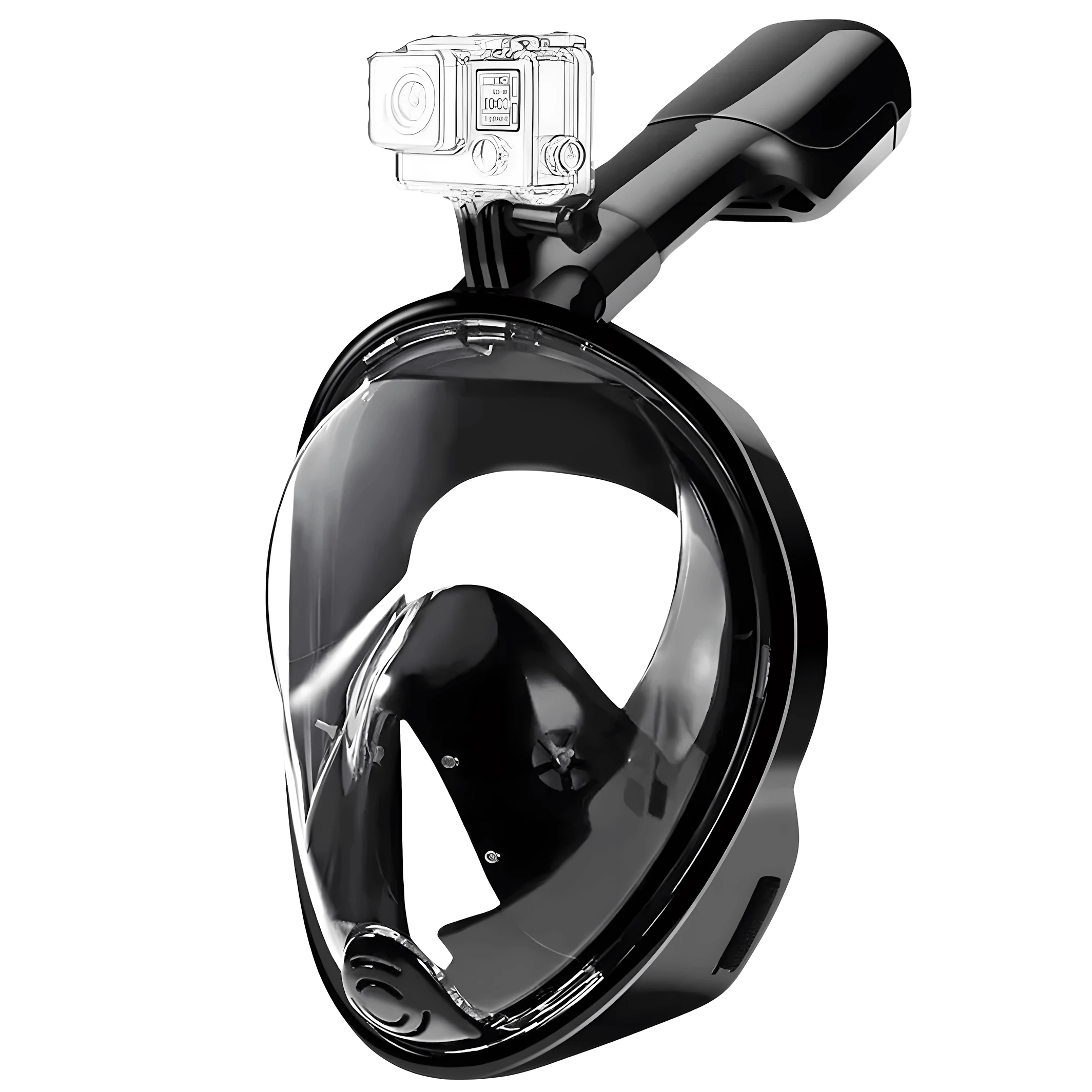 Máscara de Mergulho Snorkel Full Face Free Breath Preta com Suporte GoPro