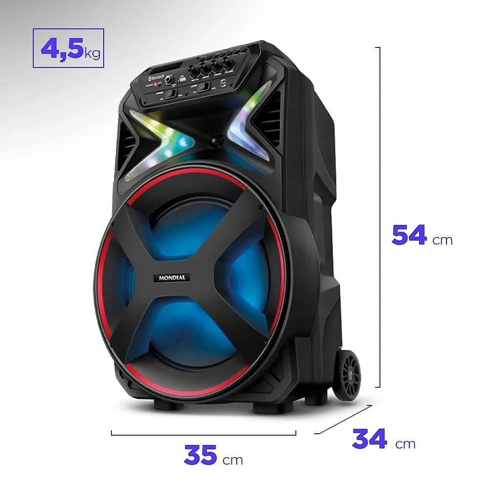 Caixa amplificada mondial cm-400 com bluetooth, usb e rádio fm - 400w