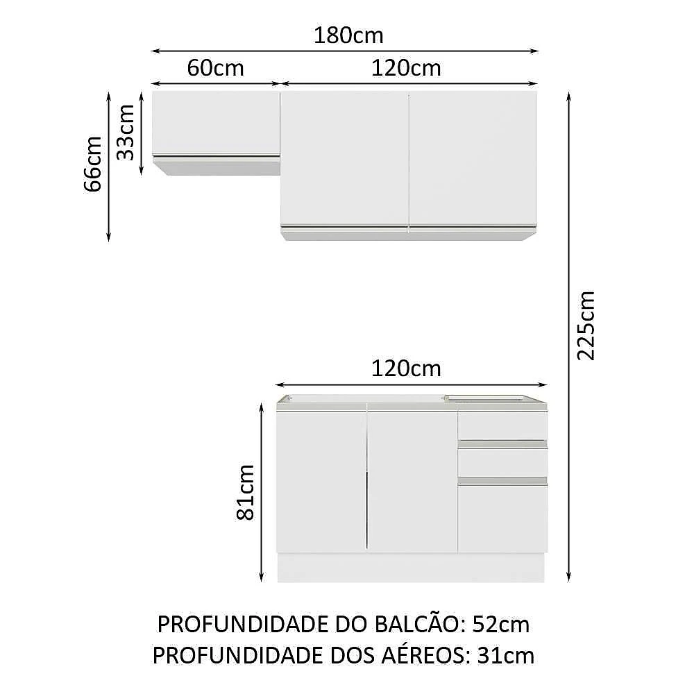 Armário De Cozinha 180Cm Branco Glamy 09 Branco