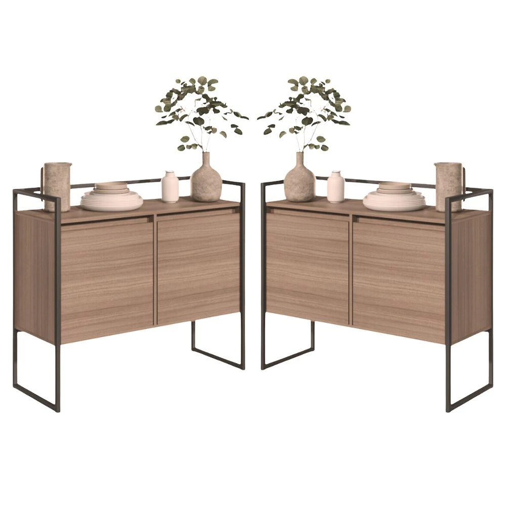 Conjunto de Buffet e Aparador Mônaco Industrial 2 Portas MDP Montana Plata Móveis