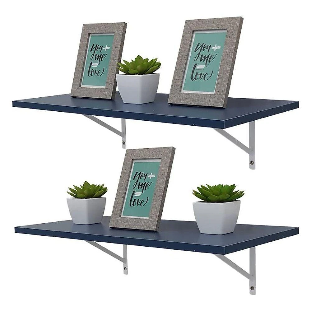 Prateleira Kit 2 70X25CM MDP Fixação Mão Francesa Sala Azul Mercado das Prateleiras