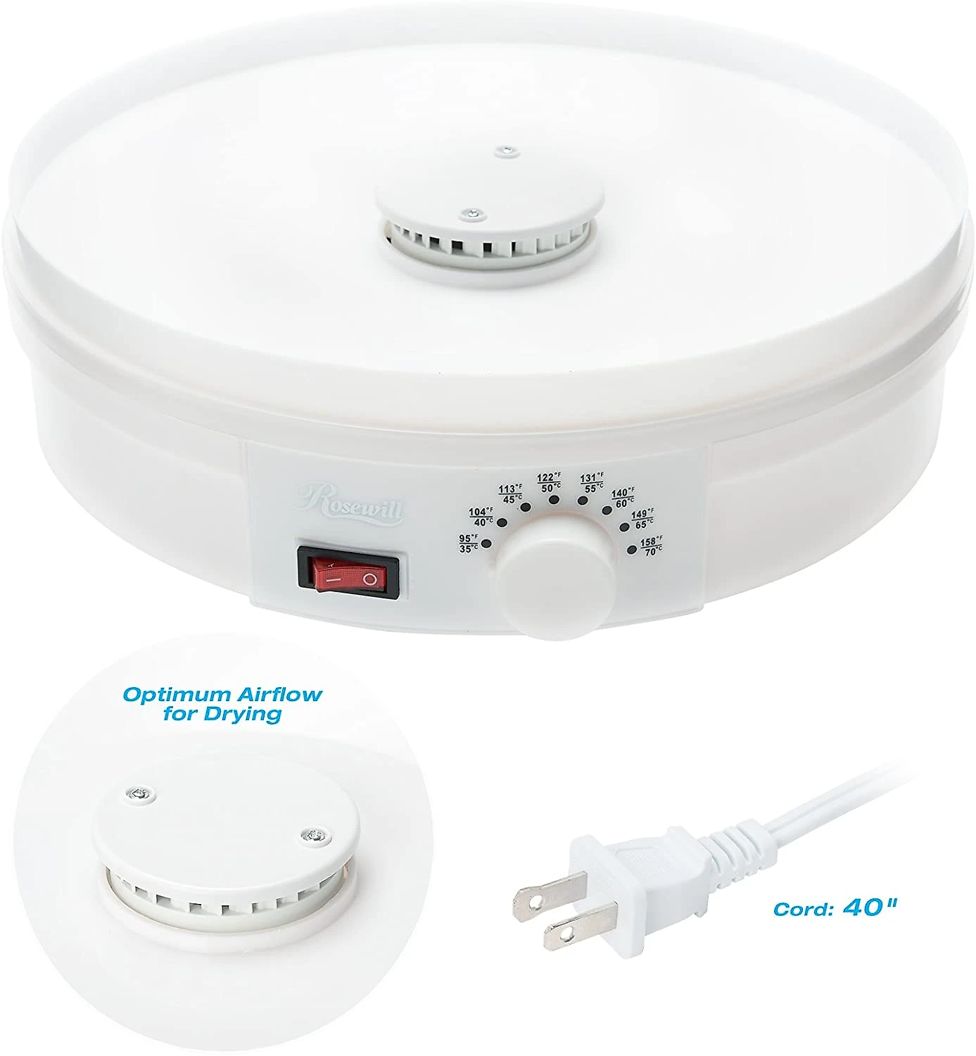Rosewill Desidratador de Alimentos 5 Bandejas 250W BrancoTransparente 110V