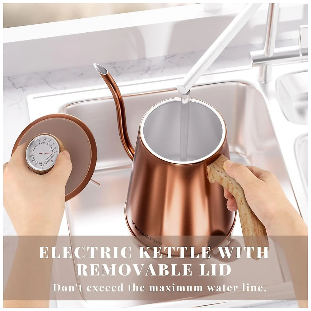 Chaleira Elétrica 1L em Aço Inoxidável com Termômetro, Desligamento Automático e Proteção Contra Fervura a Seco, 1000W, ...