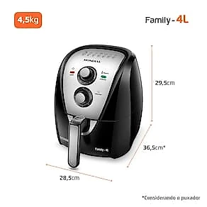 Fritadeira Elétrica Sem Óleo Air Fryer Mondial AFN40BI Family Inox 4L Preta/Inox 110V