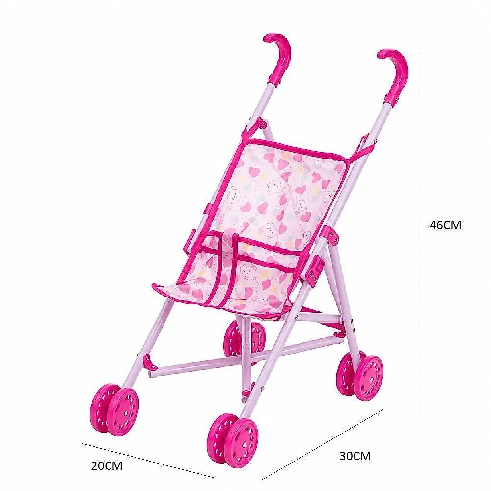 Carrinho de Boneca Dobrável para Passeio com Cadeirinha 4 Rodinhas Rosa Utibom