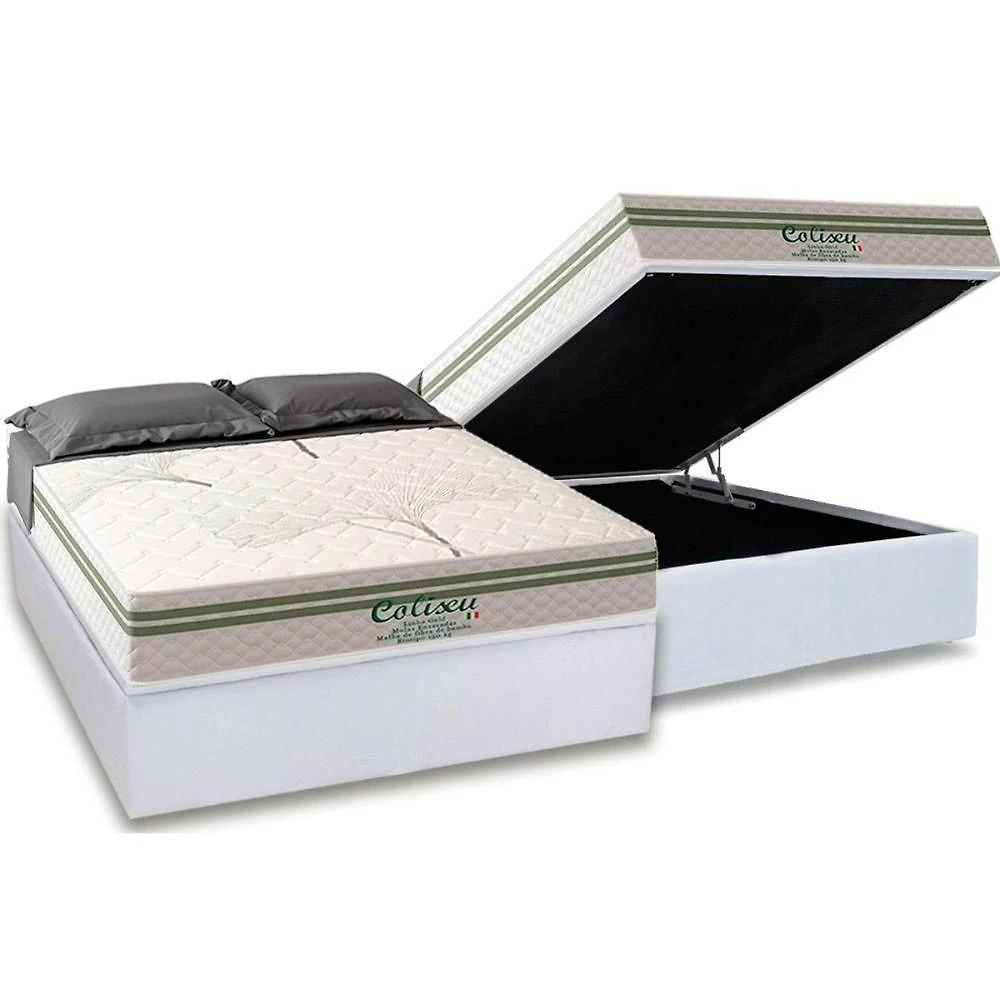 Conjunto Box Baú Casal: Colchão Espuma Paropas Molas Ensacadas Coliseu + Base Crc Suede White (138x188)