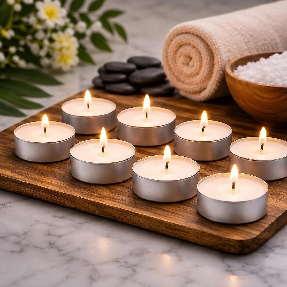 Kit 50 Velas Rechaud Decorativas Iluminacao Suave Chama Uniforme Branco Parafina Recipiente Aluminio