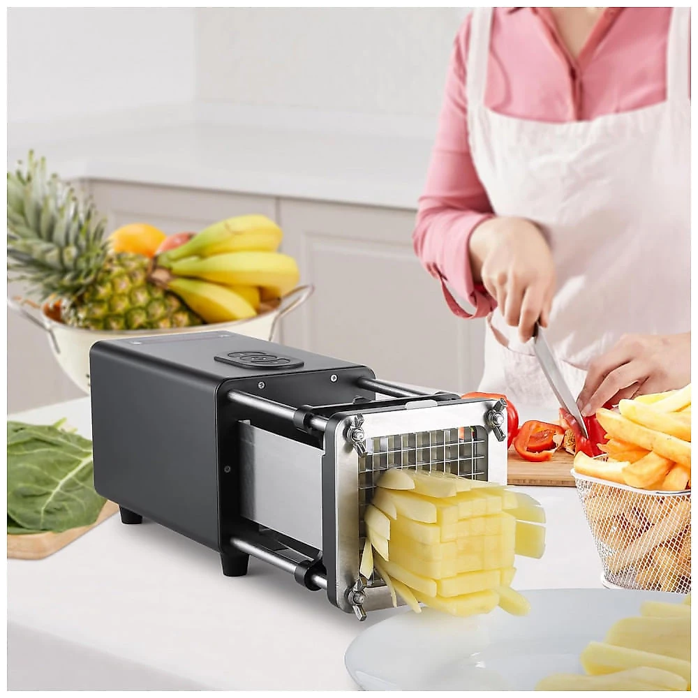 Cortador Elétrico de Batata Frita VEVOR F300 Preto 2 Lâminas Inox Removíveis 110V
