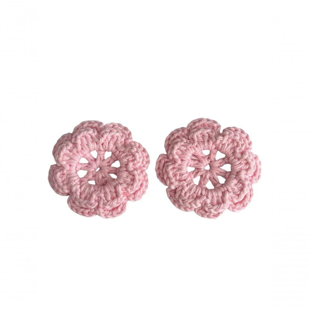 Kit 2 Flores em Crochê Artesanal Barbante 85% Algodão 7CM Rosa Bebê