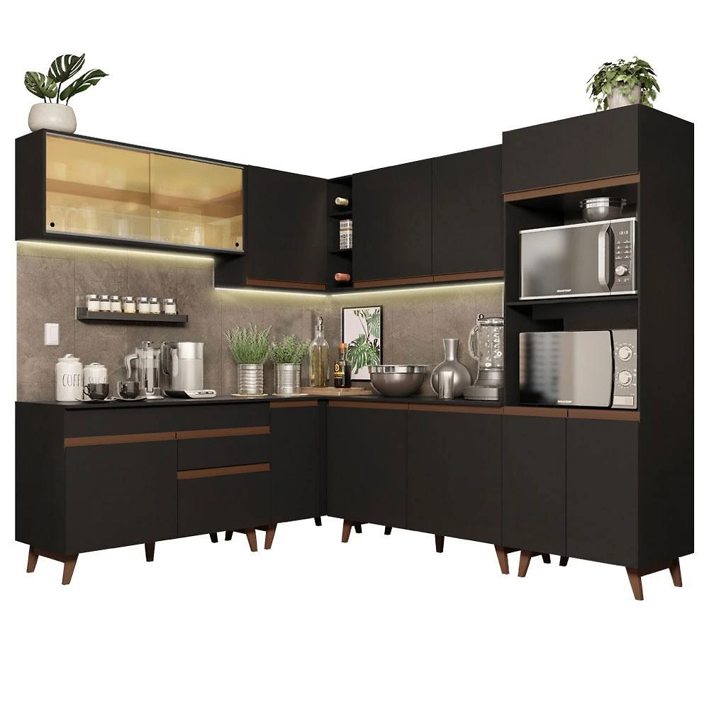 Cozinha completa de canto madesa reims 452001 com armário e balcão - preto
