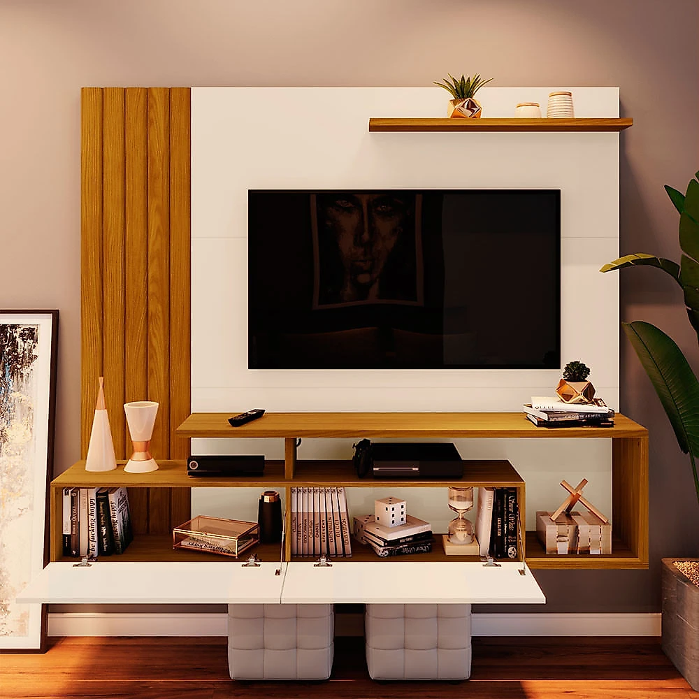 Painel para TV ate 65 Polegadas Kiara Casa 812 Nature com Off White