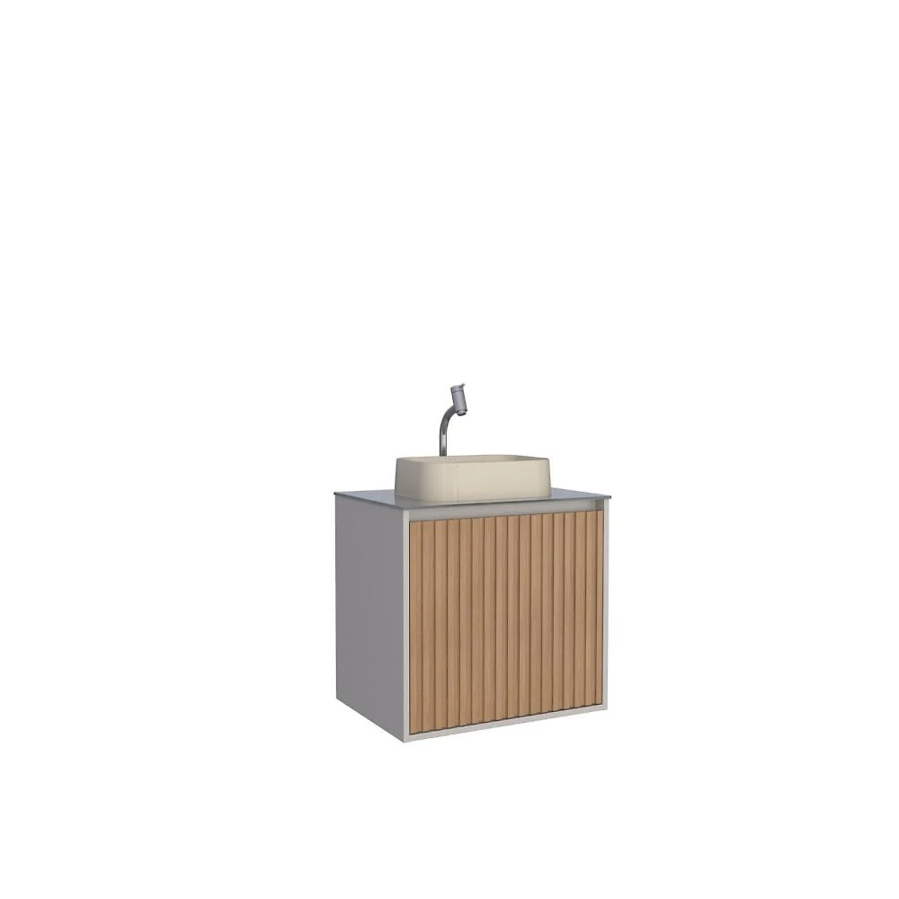 Miniatura Gabinete para Banheiro Ripado com Tampo de Vidro Nude/Jequitiba