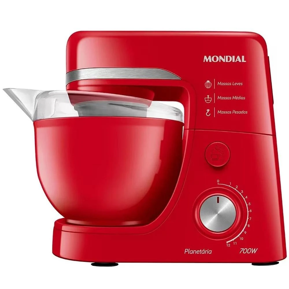 Batedeira planetária mondial bp-03 com 12 velocidades e 700w - vermelha