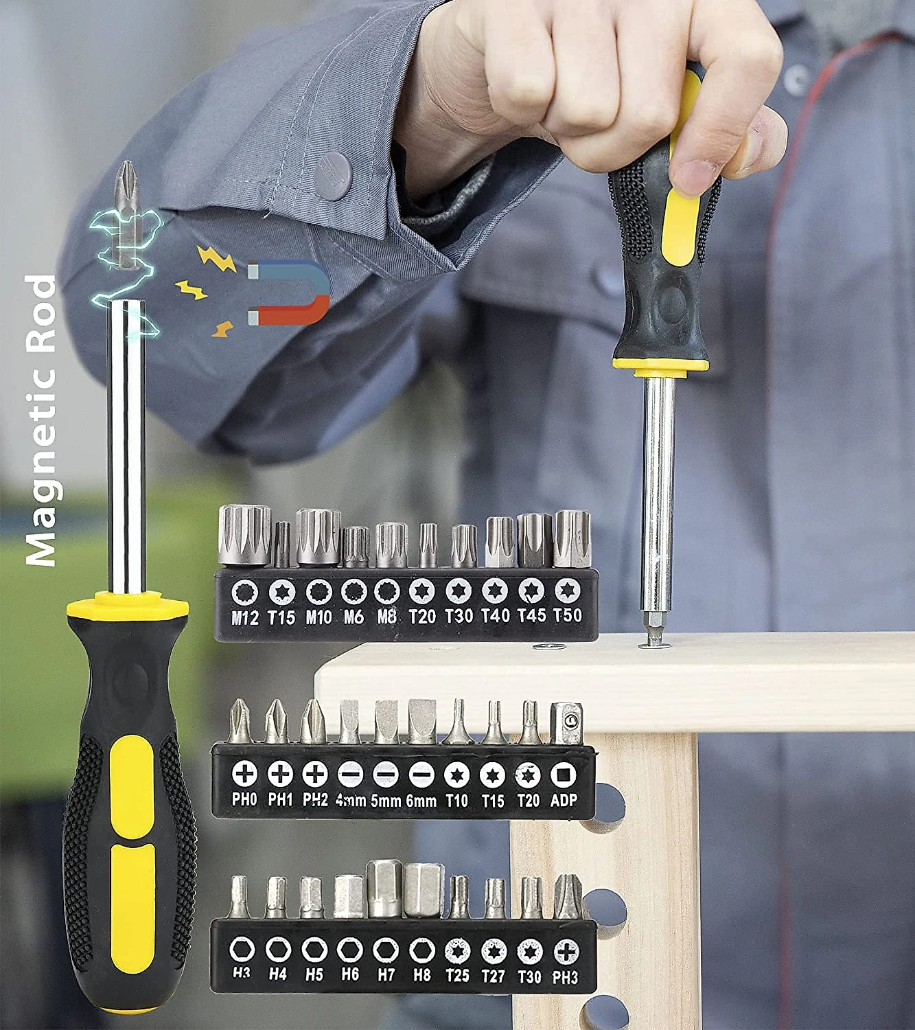 DOWELL HYT128 Kit de Ferramentas c Maleta de Transporte 128 Peças Amarela