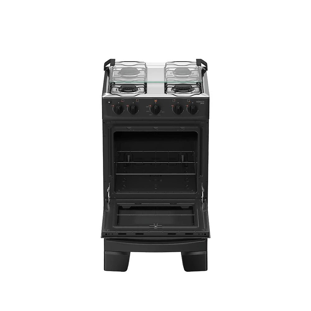 Fogão atlas mônaco plus 4 bocas com mesa inox e acendimento automático bivolt preto