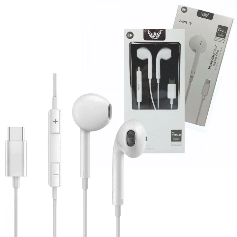 Fone de Ouvido Intra Auricular com Fio Altomex com Controle de Volume Tipo-C Branco