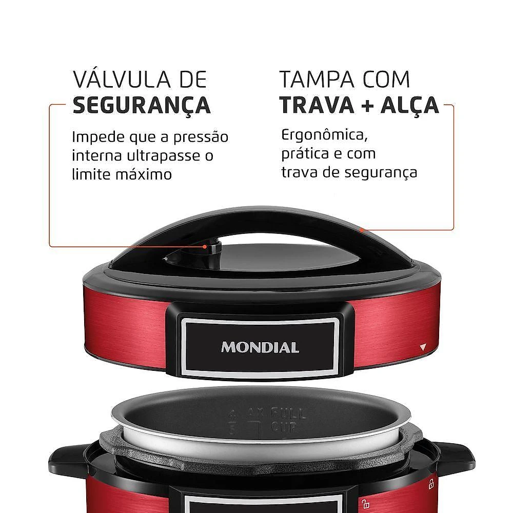 Panela De Pressão Elétrica Mondial Master Cooker Red Pe-39 Vermelho/Inox 127V