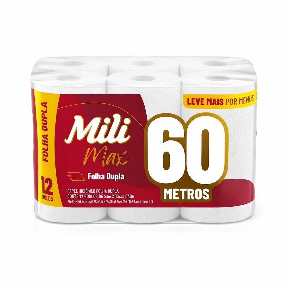 Papel Higienico Folha Dupla Neutro 60m Fardo 12 Rolos 720m Mili