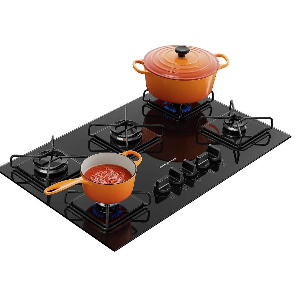 Cooktop 5 Bocas a Gás Brastemp com Grades de ferro Aramado e Chama Simmer BDD75BE Bivolt Bivolt