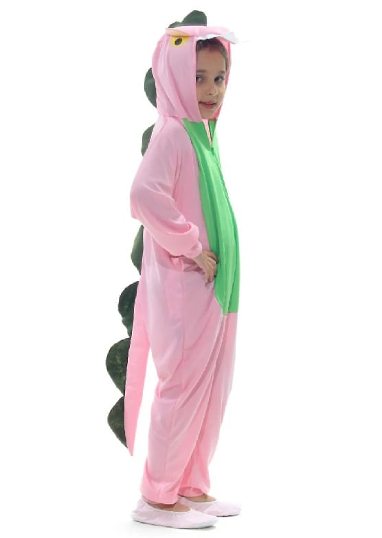 Fantasia Dinossauro Rosa Kigurumi Infantil com Capuz