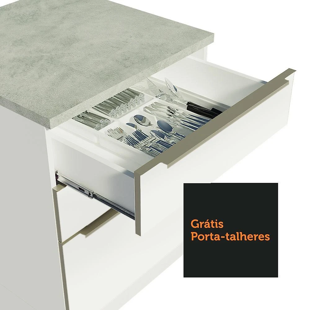 Balcão 60 cm 3 gavetas branco/branco veludo lux madesa