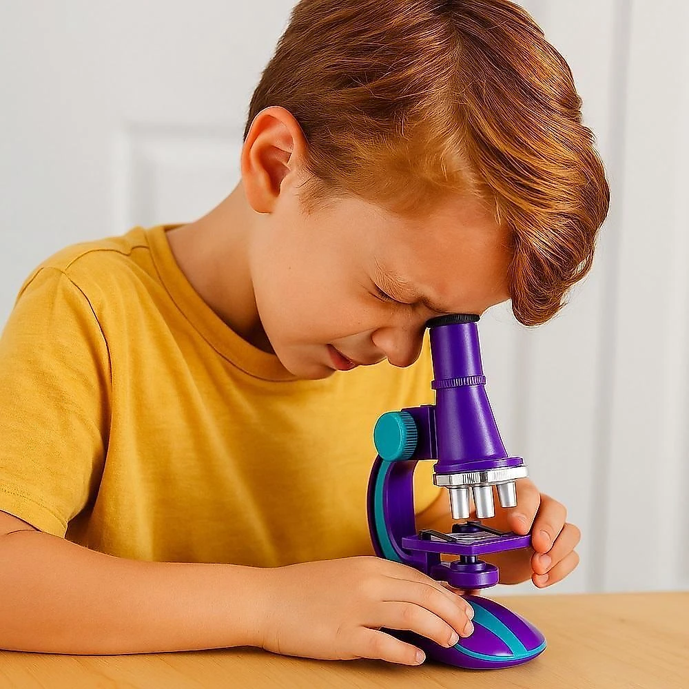 Microscópio Infantil Portátil com Luz LED Ampliações 100X 200X 450X Roxo Yeet