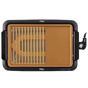 Churrasqueira Elétrica Philco PCQ1500D com Revestimento Antiaderente e 1500W - Dourado/Preto 110V