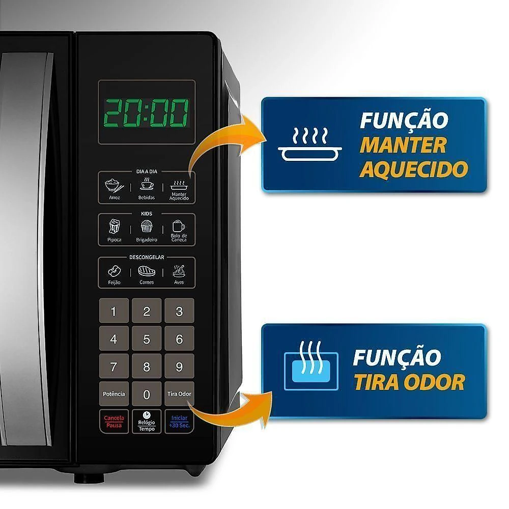 Micro-ondas Bancada Mondial MO-01-21B 21L 1200W com Descongelar Manter Aquecido Tira Odor 220V