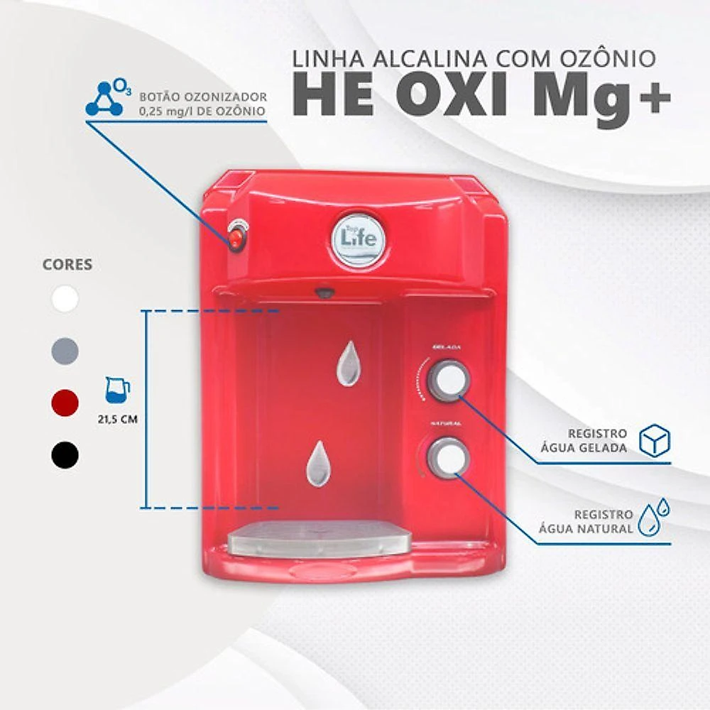 Bebedouro de Água Top Life Alcalino sem Refrigeração Vermelho 110V