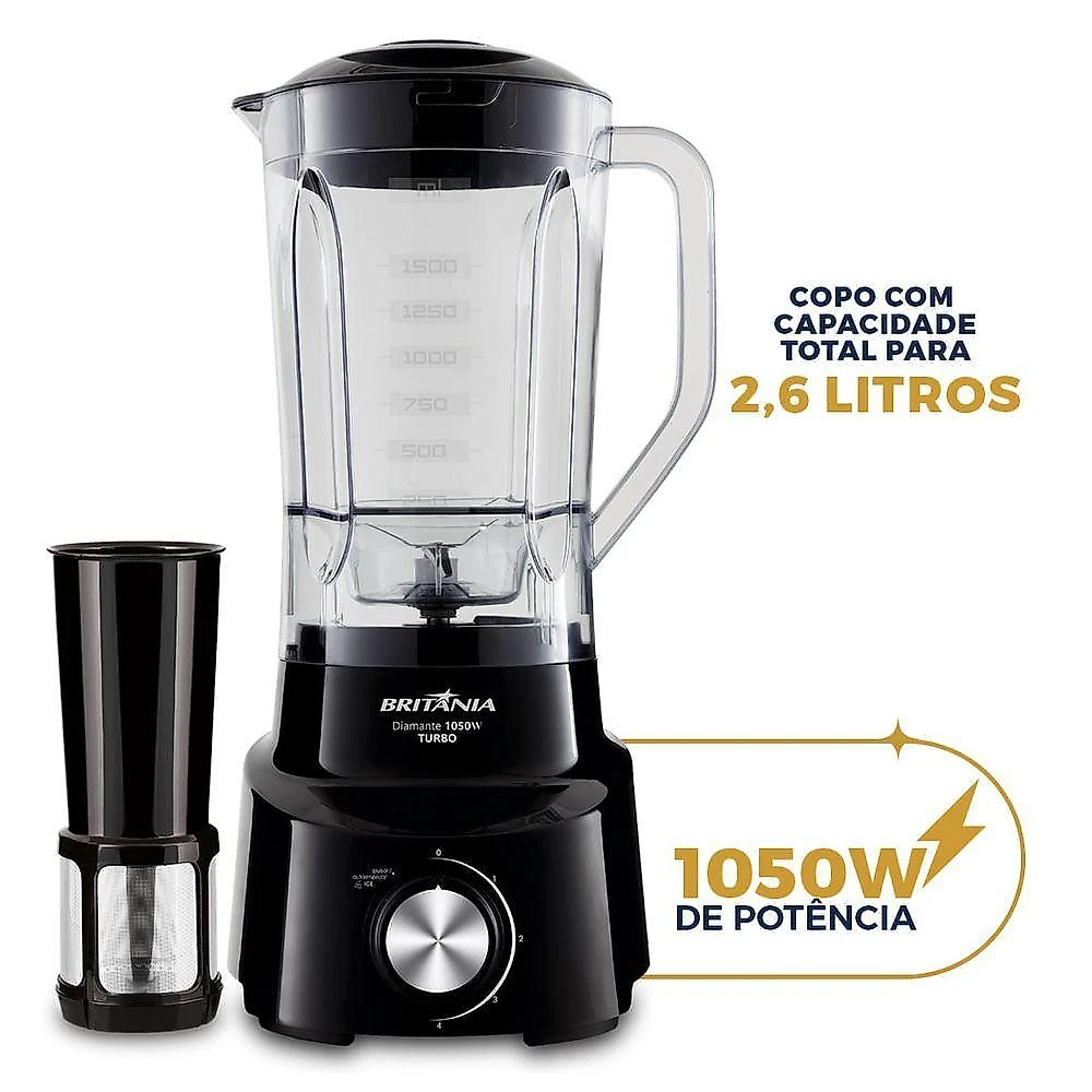 Liquidificador Britânia Diamante 800 1050W 2,6L 4 Velocidades Preto 220V