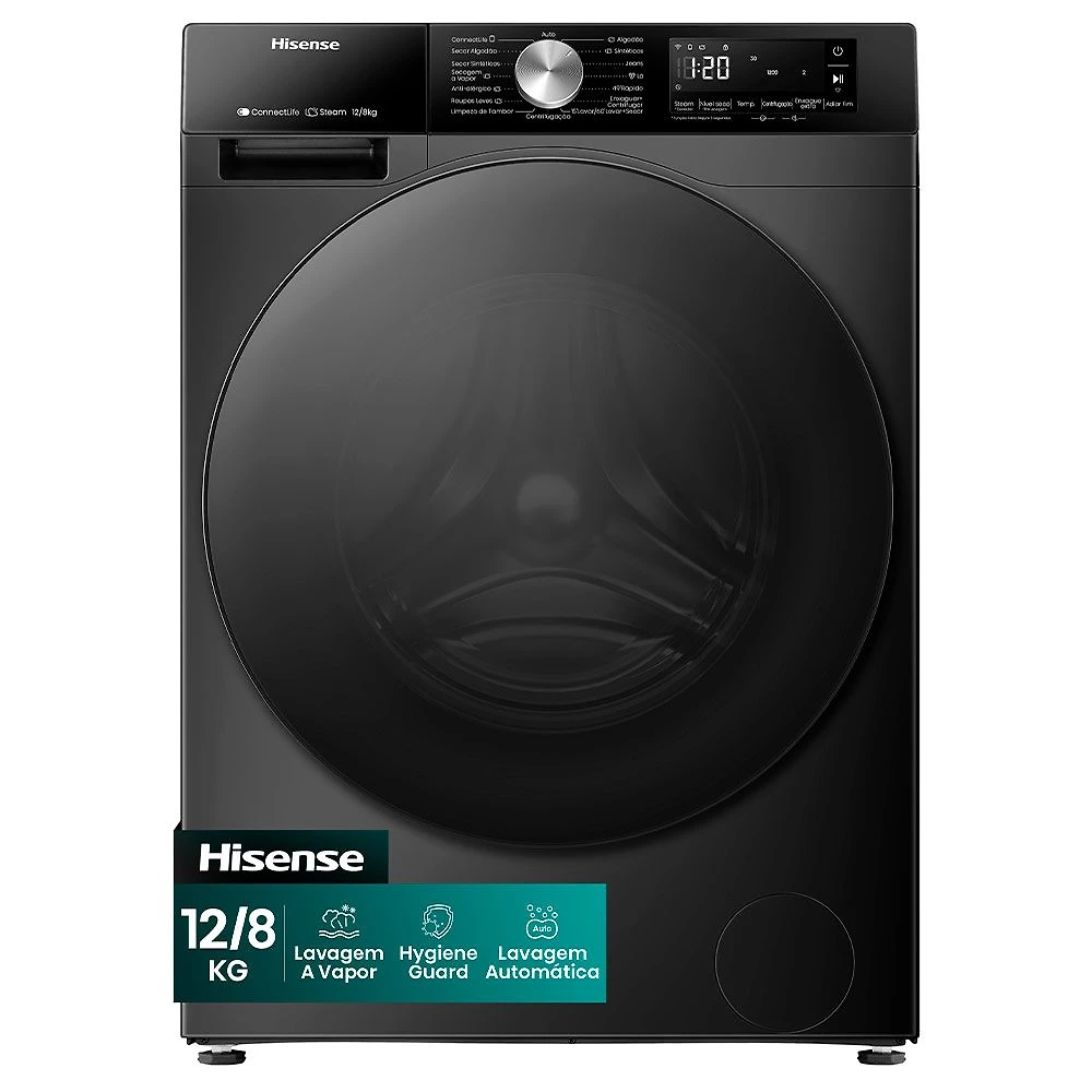 Lava & Seca Hisense Serie 3S 12/8kg Inverter Função Steam e Wifi Preta com 10 Programas de Lavagem - WD3S1243BB