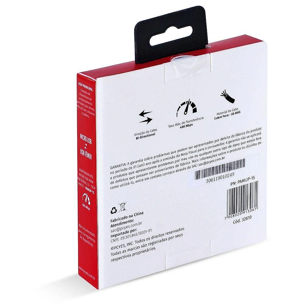 Adaptador Otg Micro Usb Para Usb 2.0 15cm Preto - Pamup-15