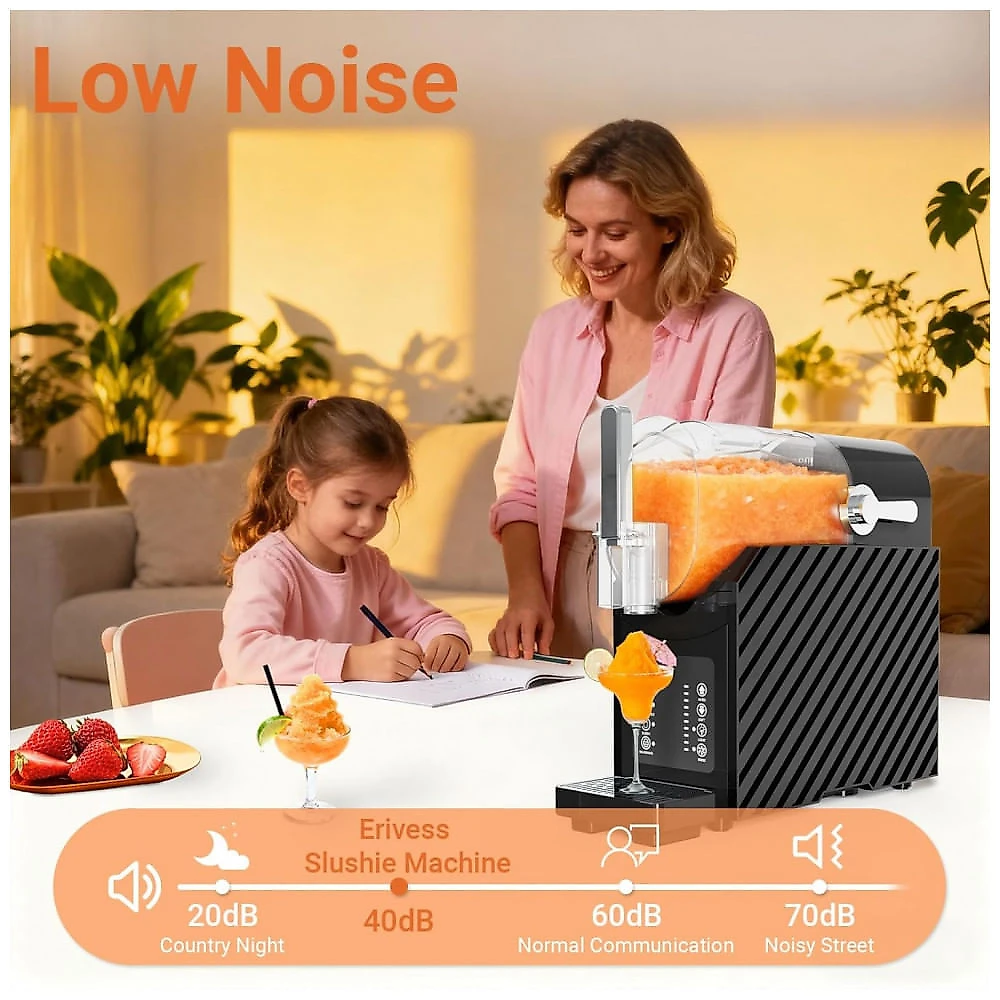 Máquina de Slush Raspadinha Erivess 2,6L 3 Programas Sem Gelo Auto Limpeza Preto 240V