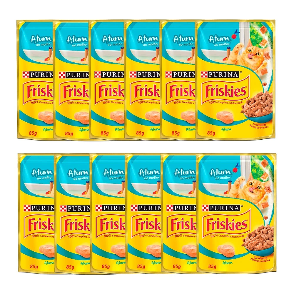 Ração Úmida para Gatos Friskies Adultos Sabor Atum ao Molho em Sachê 85g | Kit com doze unidades