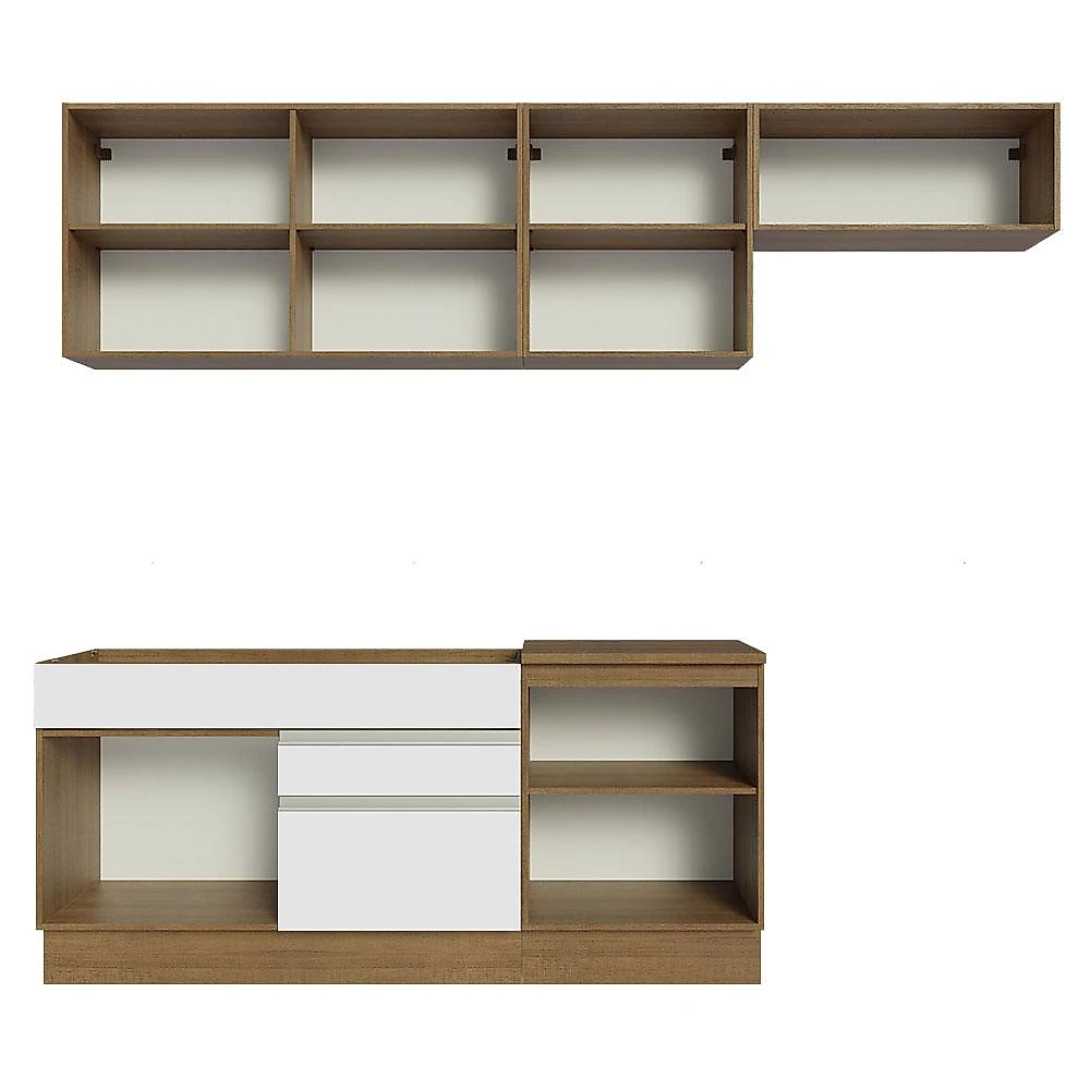 Armário de Cozinha Completa 260cm Rustic/Branco Glamy Madesa 03 Rustic/Branco