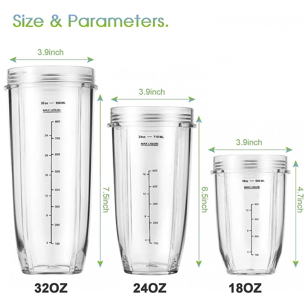 MEET JUICE Jarras Substitutas Ninja para Liquidificador 710ml Compatíveis BN401, BL450, BL456, BL480, BL2012, BN751 - Kit 3 Unidades com Tampas ToGo
