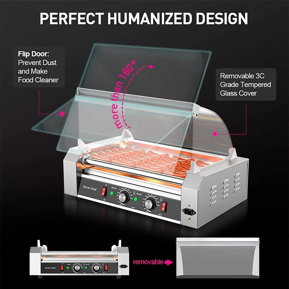 Máquina de HotDog Leconchef até 18 Salsichas por Vez, Aço Inoxidável 110V 1200W