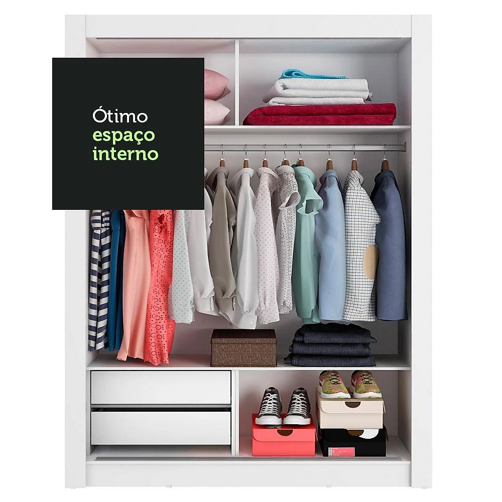 Guarda-roupa infantil madesa bento 2 portas de correr 2 gavetas - branco