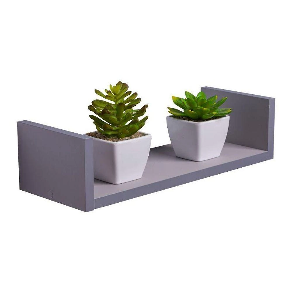 Prateleira U 40X10CM MDP Suporte Invisível Organizador Sala Cinza Claro Mercado das Prateleiras