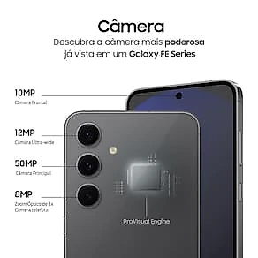 Smartphone Samsung Galaxy S24 FE Cinza, Processador Exynos 2400e, 256GB, 8GB RAM, Câmera Tripla 50MP com Inteligência Artificial e Tela 6.7’’