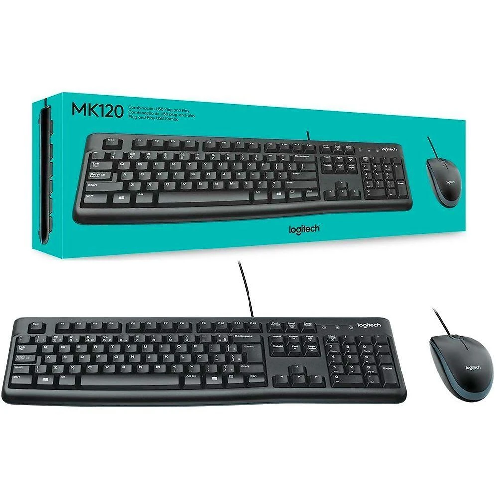 Kit Teclado E Mouse Logitech Mk120 Usb 1000Dpi Abnt2 Preto