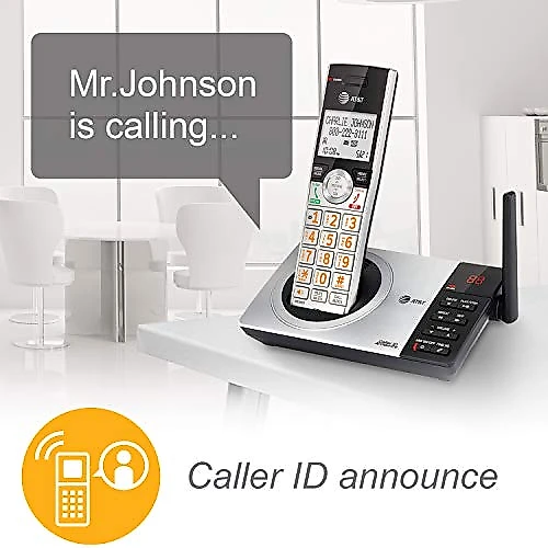 Dois 2Telefones Sem Fio AT e T Expansível Sistema de Atendimento Bloqueador de Chamadas inteligente prateado