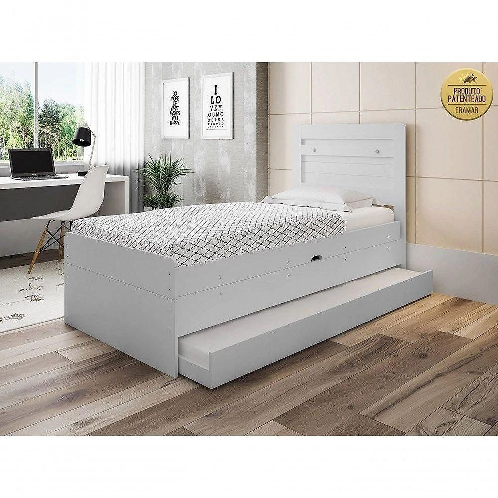 Cama Solteiro Larissa Com Auxiliar Branca Framar